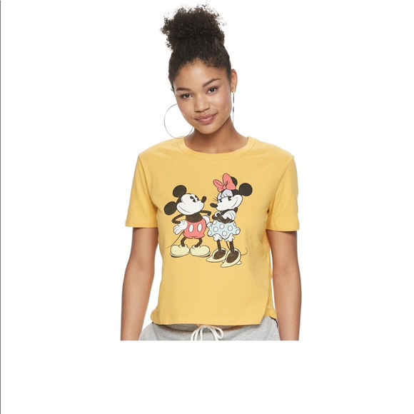 Disney Retro Mickey Minie Mouse Crop Crewneck T-Shirt - Picture 2 of 3